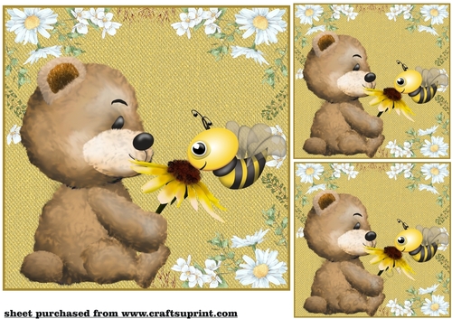 3 Yellow floral bear card front/toppers(value sheet) 3