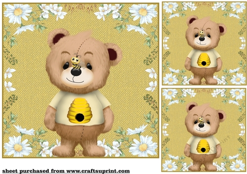3 Yellow floral bear card front/toppers(value sheet) 5