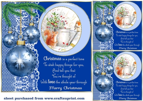 3 Blue Christmas baubles with scene card front/toppers(value sheet)9