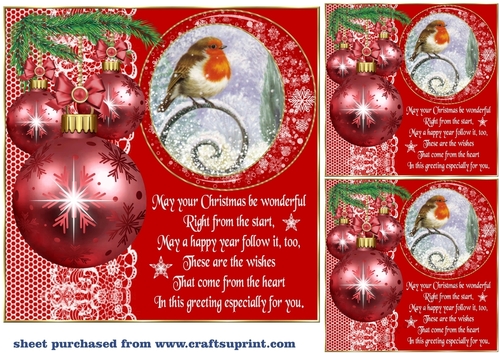 3 Red Christmas robin bauble card front/toppers(value sheet) 4