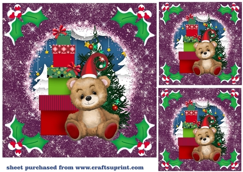 3 Purple Christmas bear card front/toppers(value sheet) 1