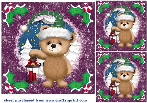 3 Purple Christmas bear card front/toppers(value sheet) 2