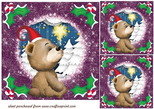 3 Purple Christmas bear card front/toppers(value sheet) 3