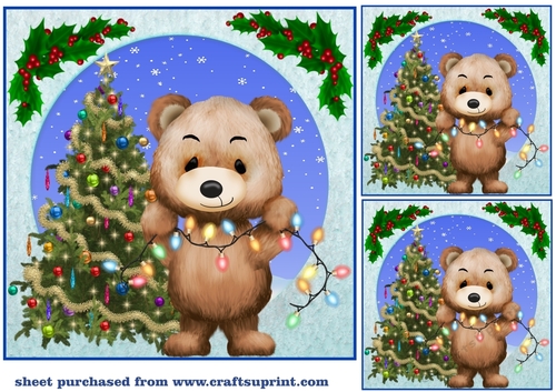 3 Blue Christmas teddy card front/topper(value sheet) 2