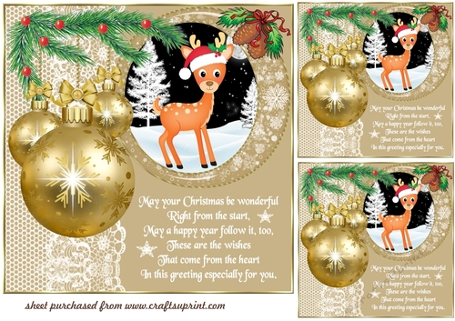3 Gold Christmas woodland animal card front/toppers(value sheet) 1