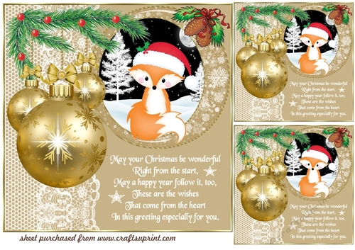 3 Gold Christmas woodland animal card front/toppers(value sheet) 2