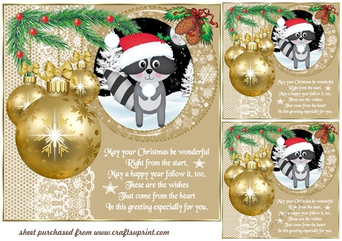 3 Gold Christmas woodland animal card front/toppers(value sheet) 5