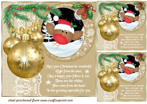 3 Gold Christmas woodland animal card front/toppers(value sheet) 6