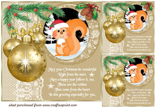 3 Gold Christmas woodland animal card front/toppers(value sheet) 7
