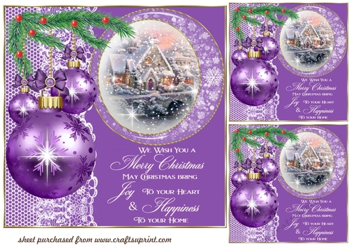 3 Purple Christmas cottage card front/toppers(value sheet) 1