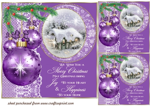 3 Purple Christmas cottage card front/toppers(value sheet) 2