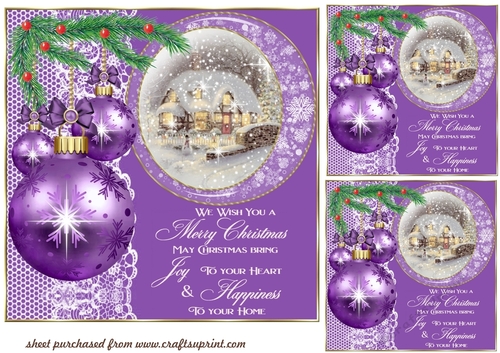 3 Purple Christmas cottage card front/toppers(value sheet) 3