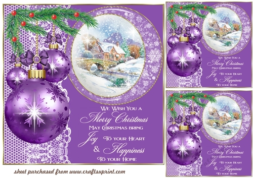 3 Purple Christmas cottage card front/toppers(value sheet) 5