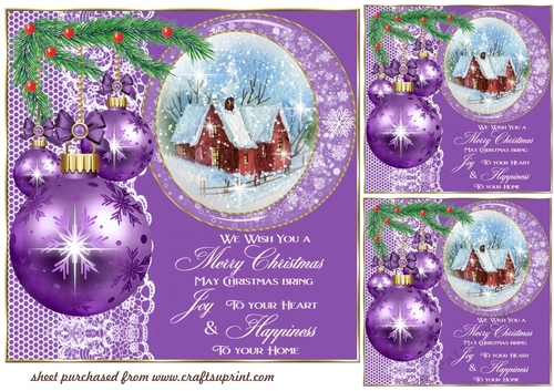 3 Purple Christmas cottage card front/toppers(value sheet) 6