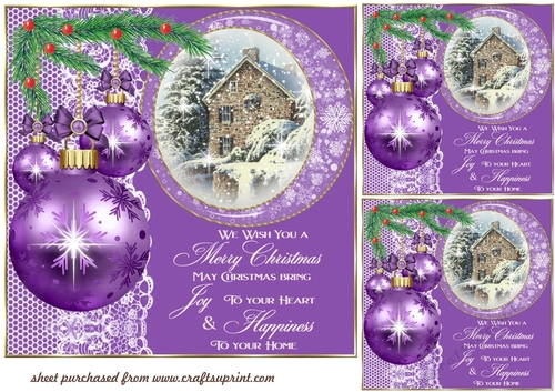 3 Purple Christmas cottage card front/toppers(value sheet) 8
