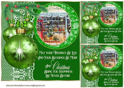 3 Green Christmas shop card front/toppers (value sheet) 1