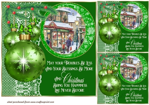3 Green Christmas shop card front/toppers (value sheet) 2