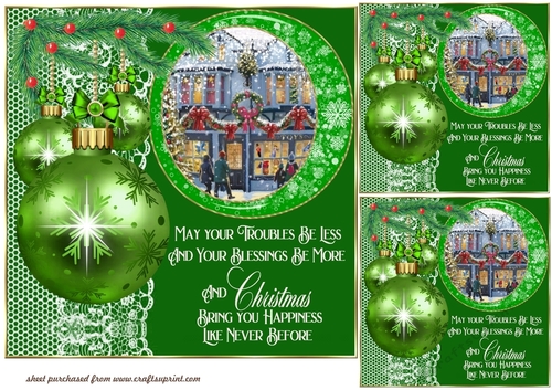 3 Green Christmas shop card front/toppers (value sheet) 3