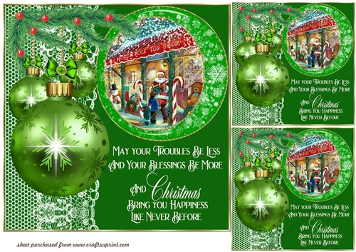 3 Green Christmas shop card front/toppers (value sheet) 5