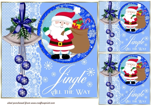 3 Blue Christmas Santa card front/toppers (value sheet) 1