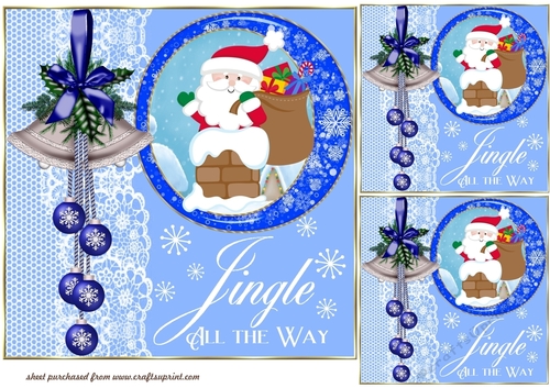 3 Blue Christmas Santa card front/toppers (value sheet) 2