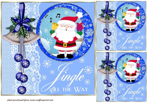 3 Blue Christmas Santa card front/toppers (value sheet) 3