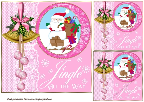 3 Pink Christmas Santa card front/toppers(value sheet) 1