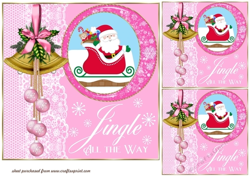 3 Pink Christmas Santa card front/toppers(value sheet) 2