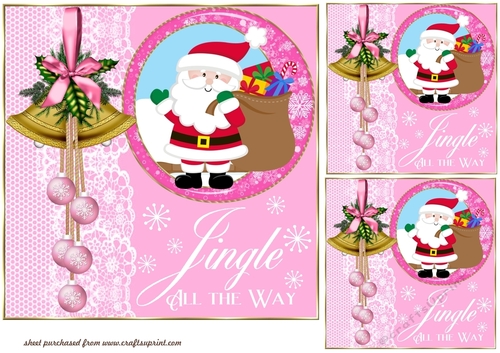 3 Pink Christmas Santa card front/toppers(value sheet) 3