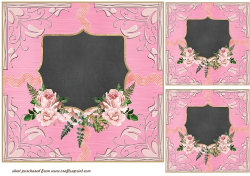 3 Pink floral chalkboard card front/topper Blanks(value sheet)1