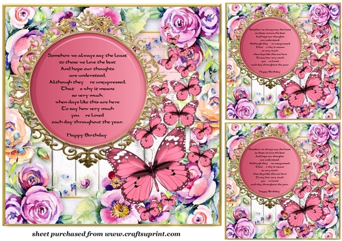 3 Pink floral butterfly card fronts/toppers(value sheet) 2