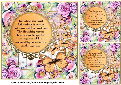 3 Peach floral butterfly card front/toppers(value sheet) A