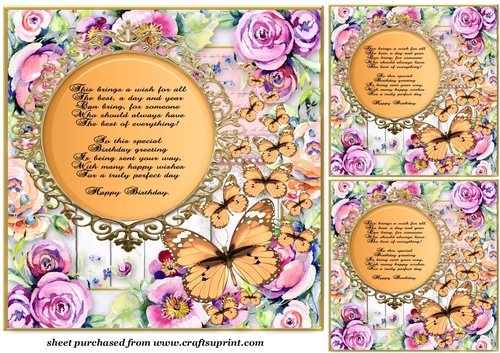 3 Peach floral butterfly card front/toppers(value sheet) B