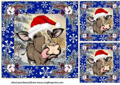 3 Christmas cow card front/toppers(value sheet)