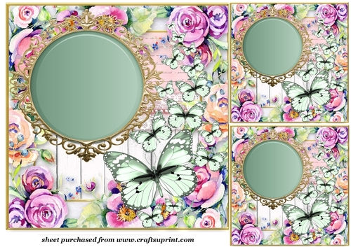 3 Green floral butterfly card front/toppers(value sheet)