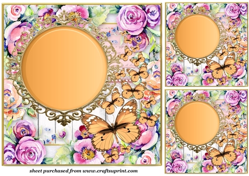 3 Orange floral butterfly card front/toppers(value sheet) 