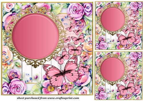 3 Pink floral butterfly card front/toppers(value sheet) 