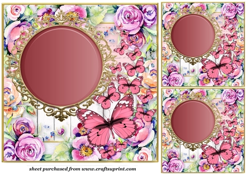 3 Red floral butterfly card front/toppers(value sheet) 