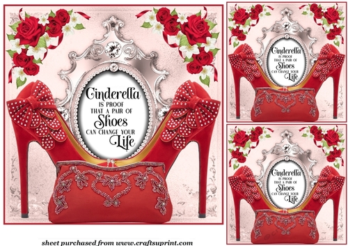 3 Red Cinderella card front/toppers(value sheet)