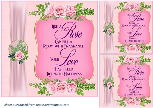 3 Pink rose card front/toppers(value sheet)