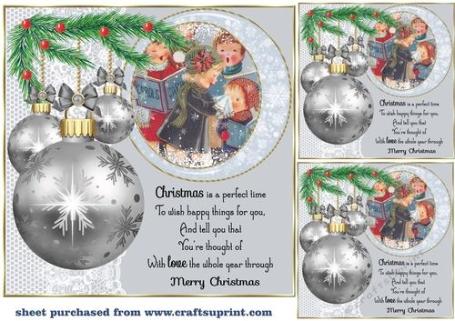 3 Silver Christmas bauble scene card front/toppers 4