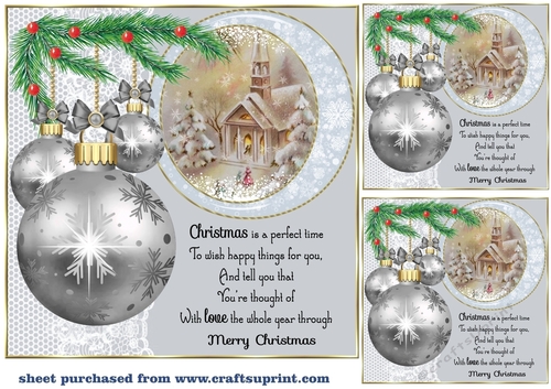 3 Silver Christmas bauble scene card front/toppers 5