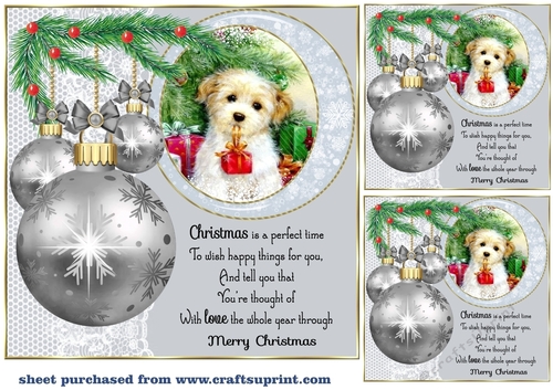 3 Silver Christmas bauble scene card front/toppers 6