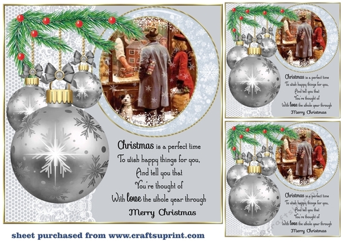 3 Silver Christmas bauble scene card front/toppers 10