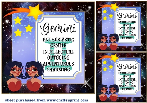 3 Gemini girl card front/toppers