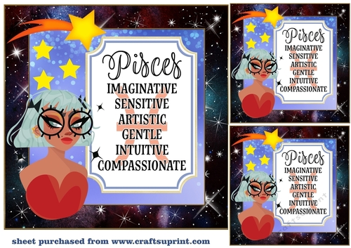 3 Pisces girl card front/toppers