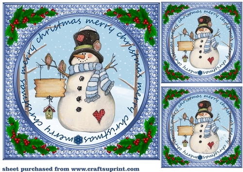 3 Blue Christmas snowman card front/toppers(value set) 1