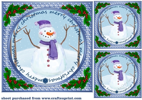 3 Blue Christmas snowman card front/toppers(value set) 2