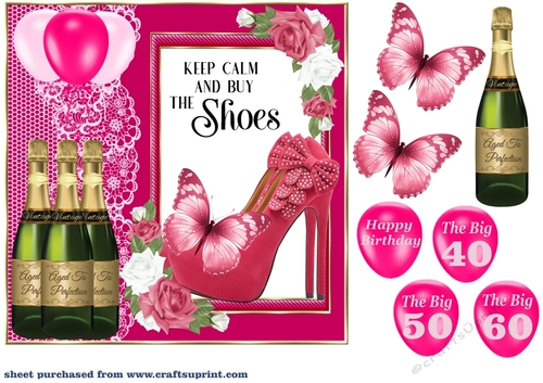 Pink shoes Birthday card front 3