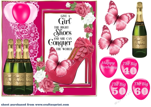 Pink shoes Birthday card front 8